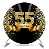 Lofaris Black Gold Happy 55th Birthday Glitter Ribbon Round Backdrops